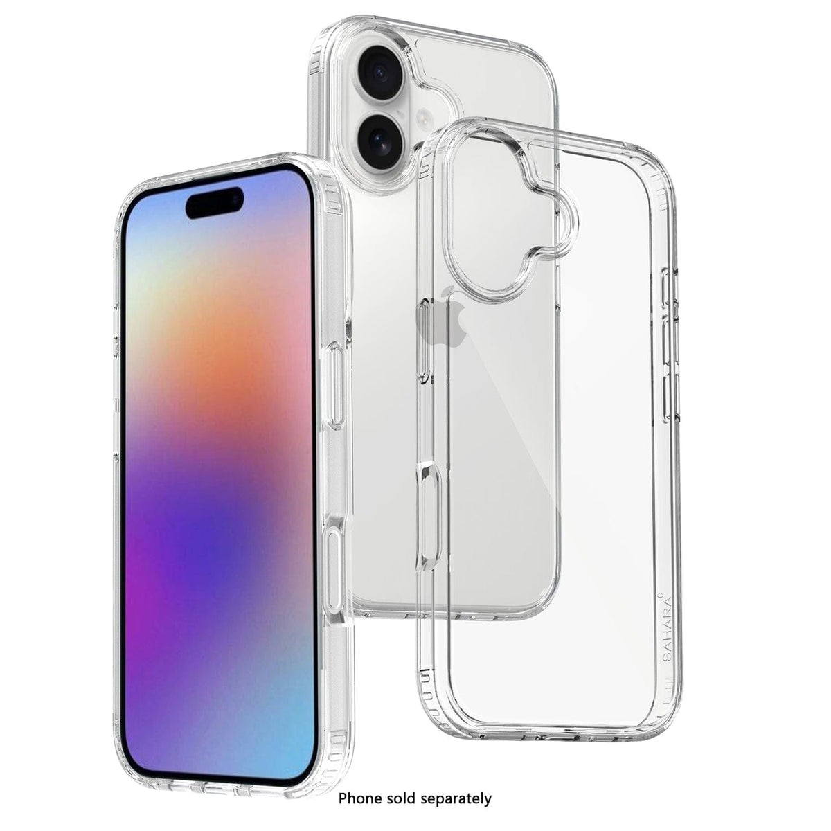 SaharaCase Venture Clear Case for iPhone 17 — front rear and empty case