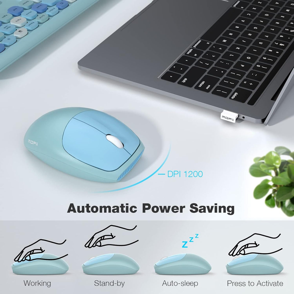 KB3 aqua mouse and automatic power-saving illustration
