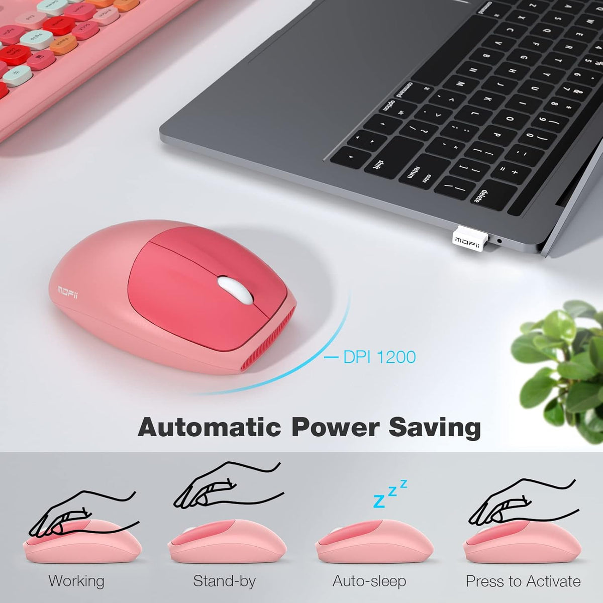 KB4 pink mouse and automatic power-saving illustration