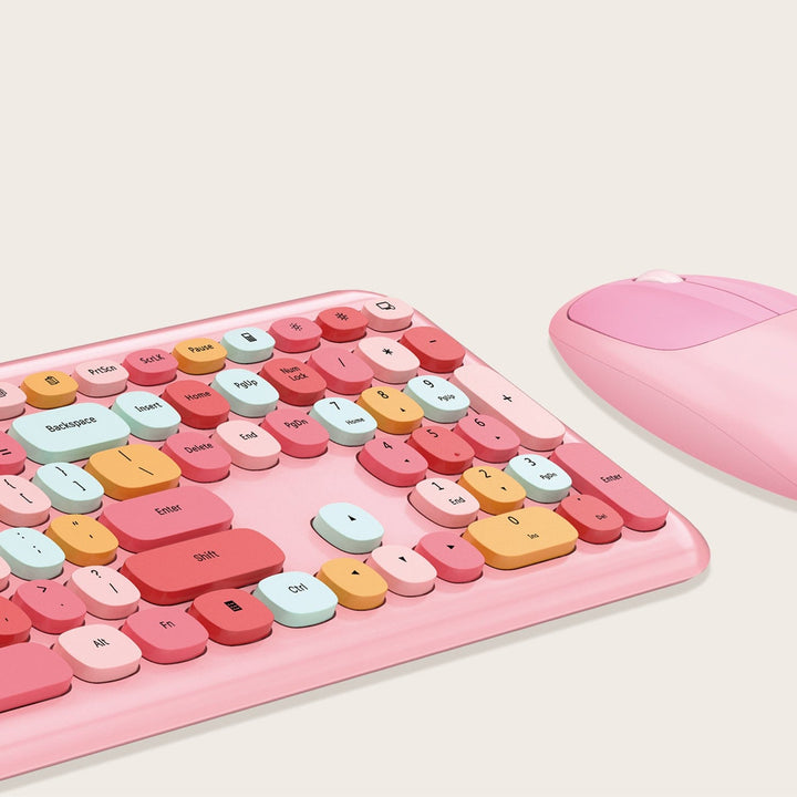 Close-up of SaharaCase KB4 pink rounded keys and matching mouse