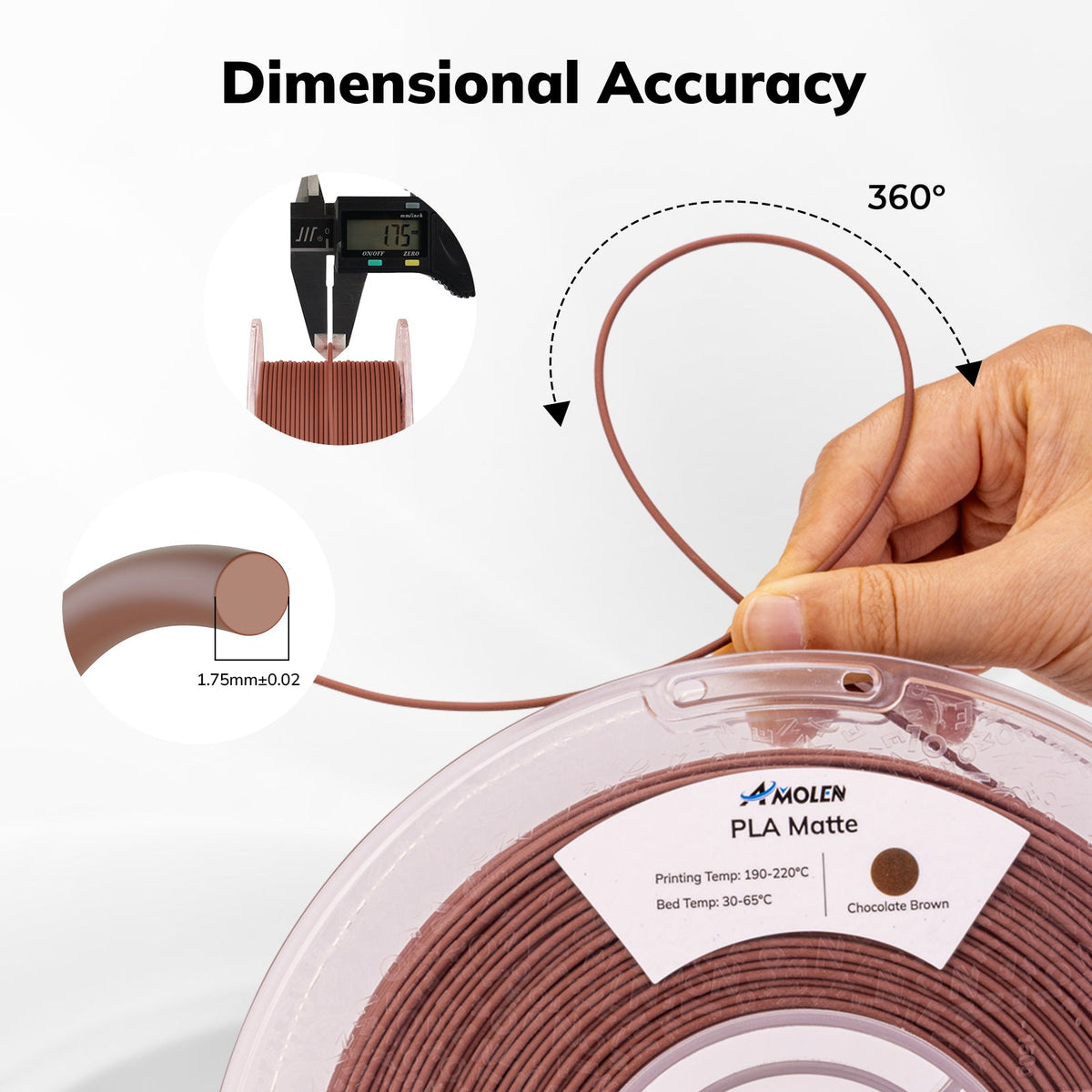 Amolen PLA Matte Basic 1.75mm, 1KG/2.2LB