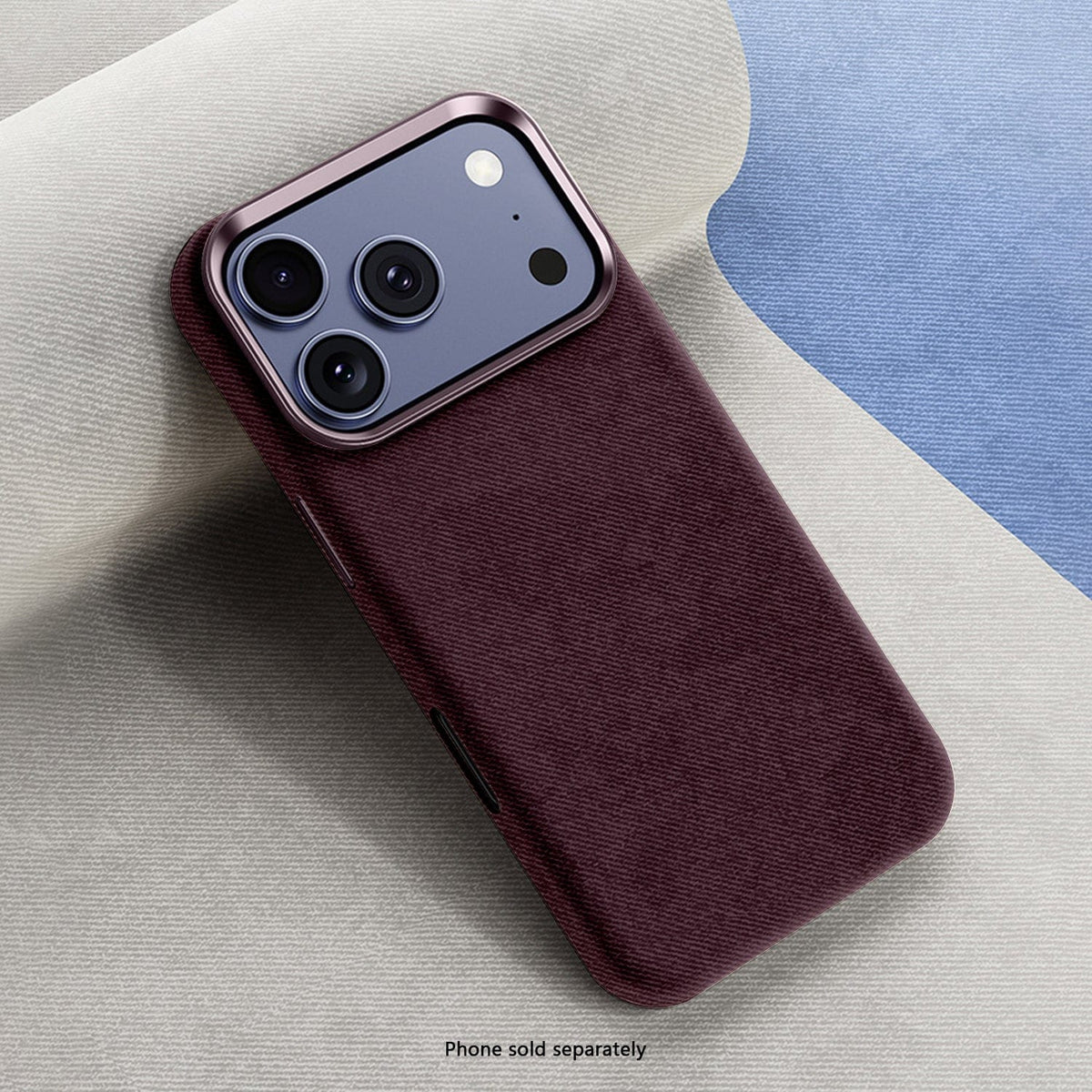 SaharaCase Indy Suede Leather Case for iPhone 17 Pro Max — purple case on stone