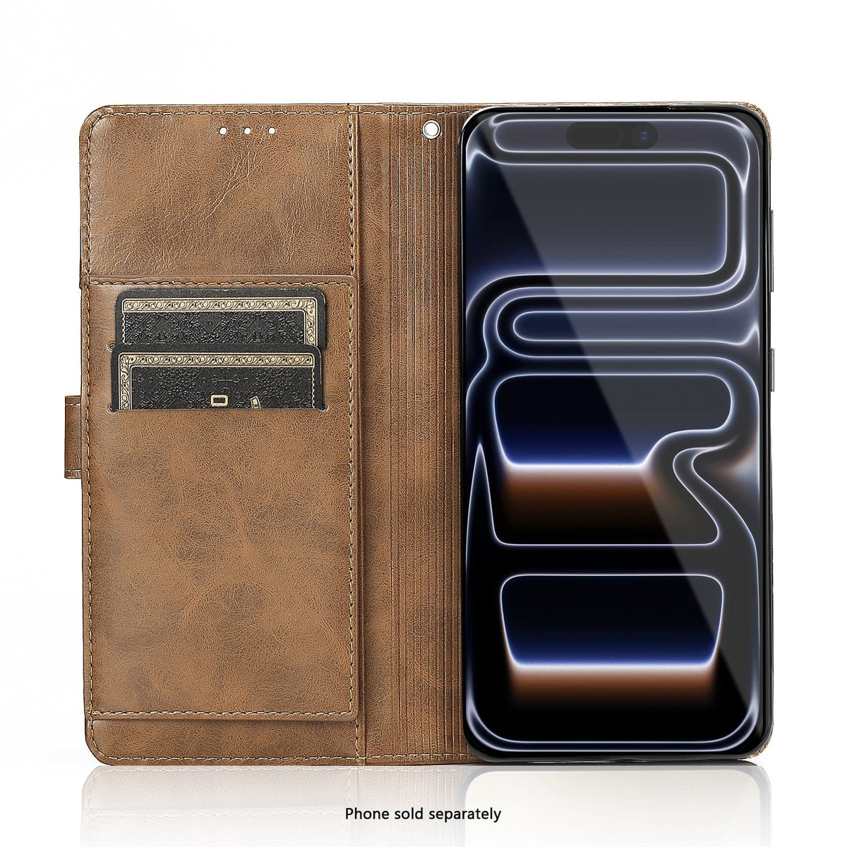 SaharaCase Indy MagSafe-Compatible Leather Folio Wallet Case for iPhone 17 Pro Max — open wallet with card slots
