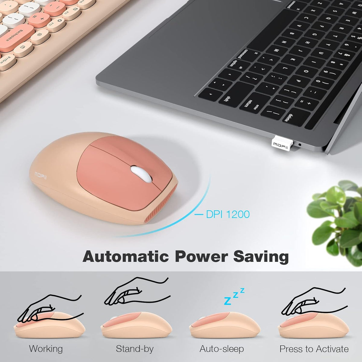 KB7 beige mouse and automatic power-saving illustration