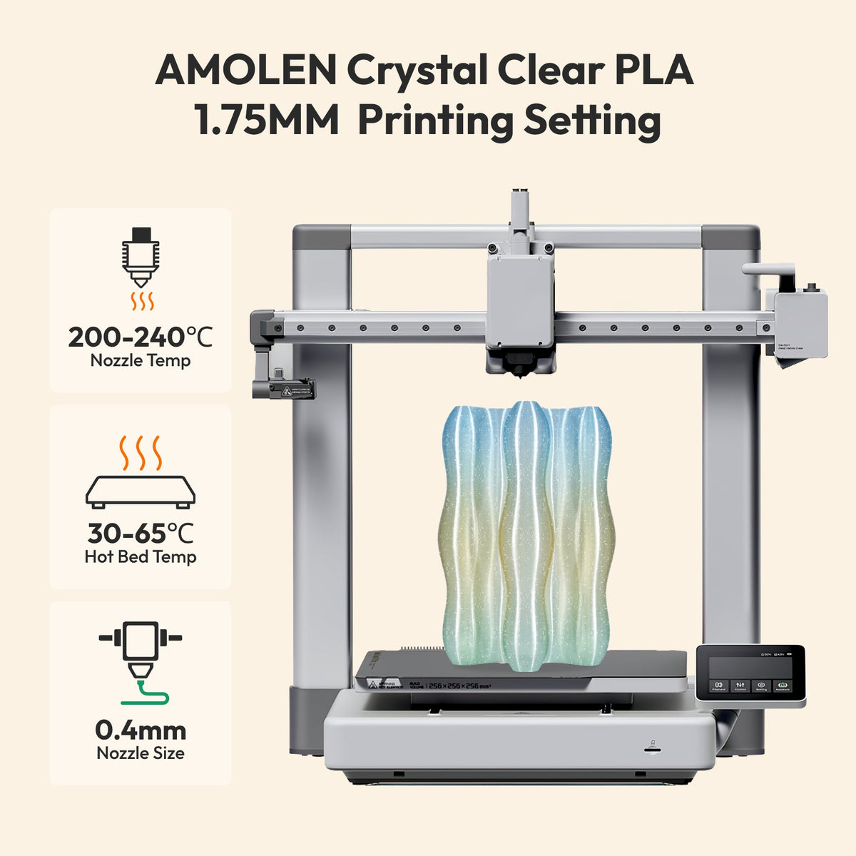 Amolen PLA Crystal-Transparent 1.75mm, 1KG/2.2LB
