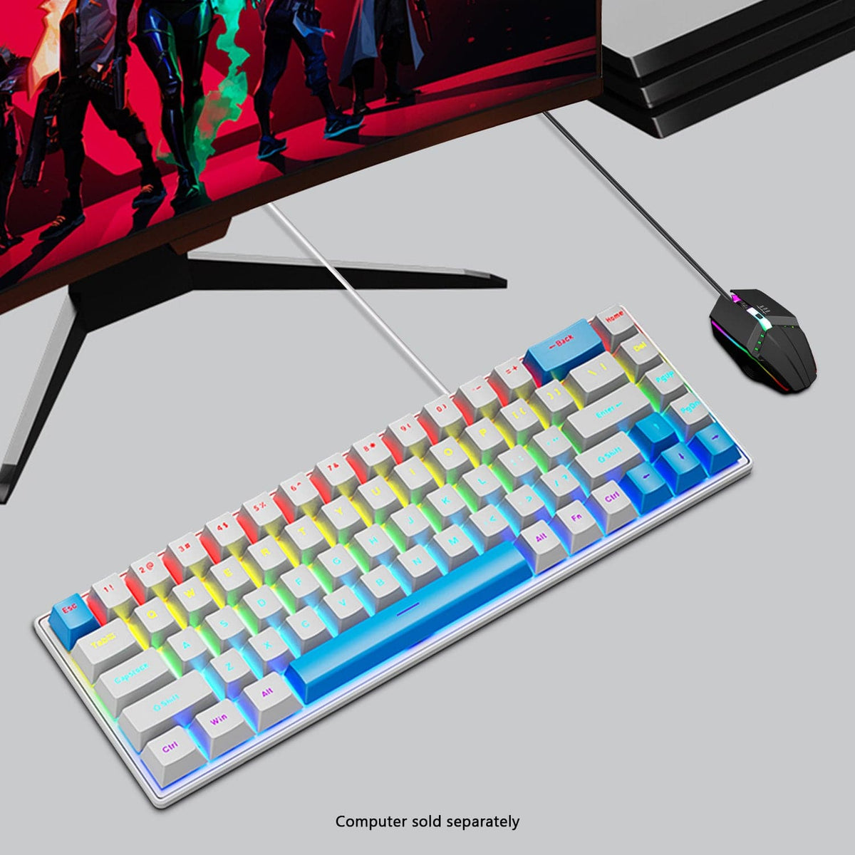 KB34 compact keyboard and mouse beside their cables