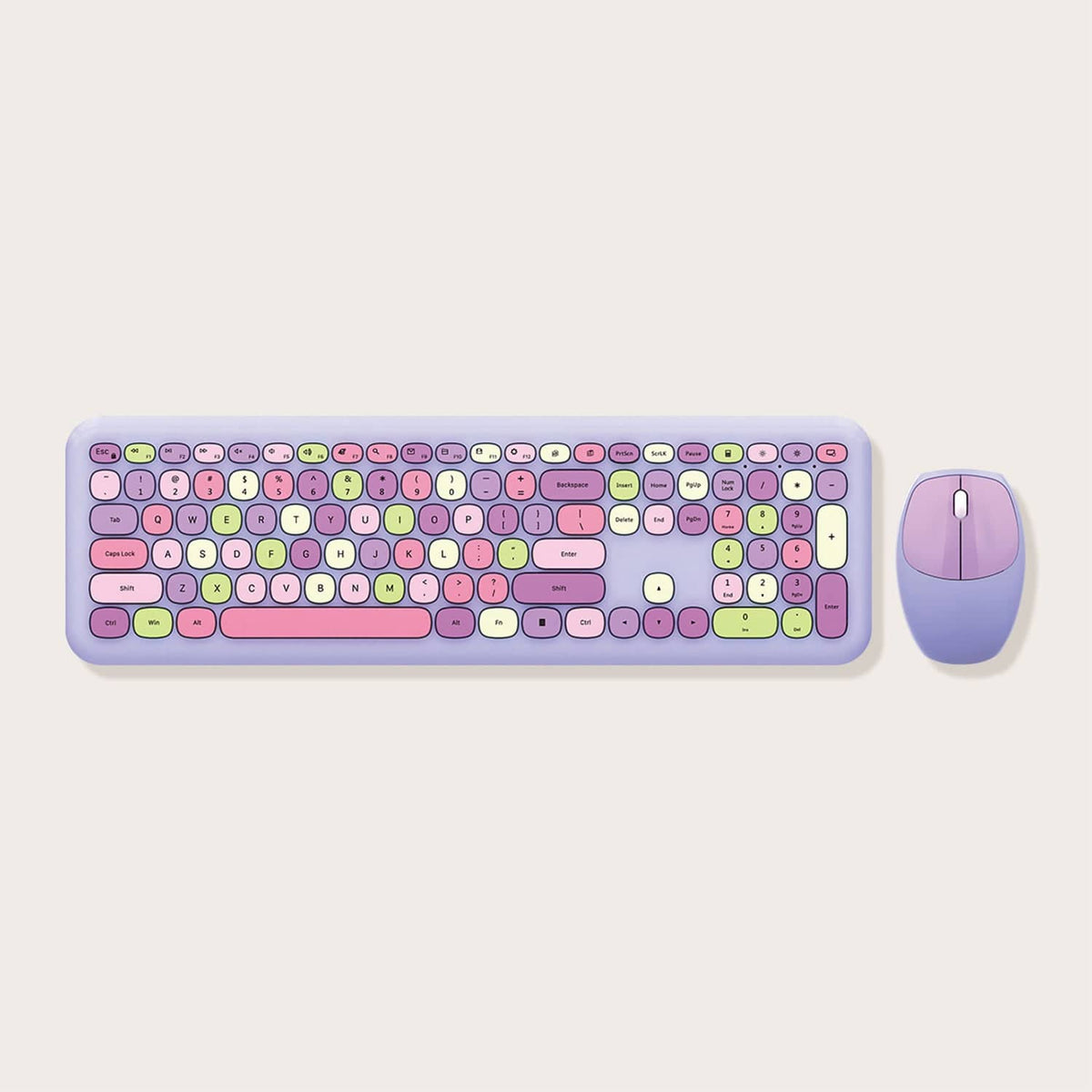 Top view of the KB5 purple keyboard and mouse set