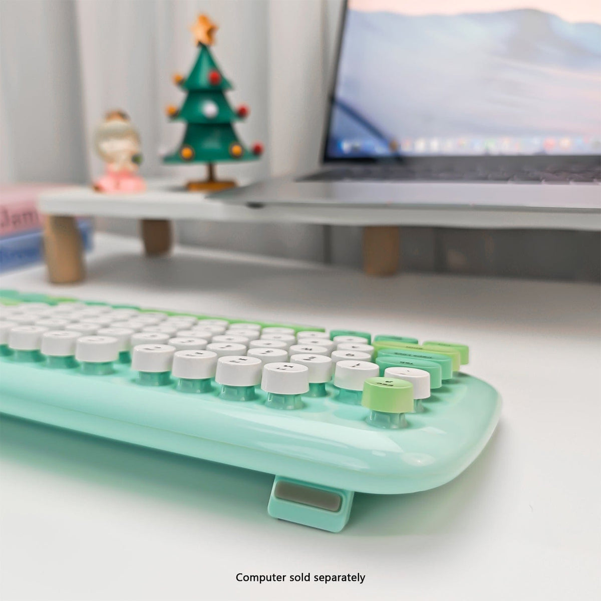 Green KB9 keyboard side profile with folding feet