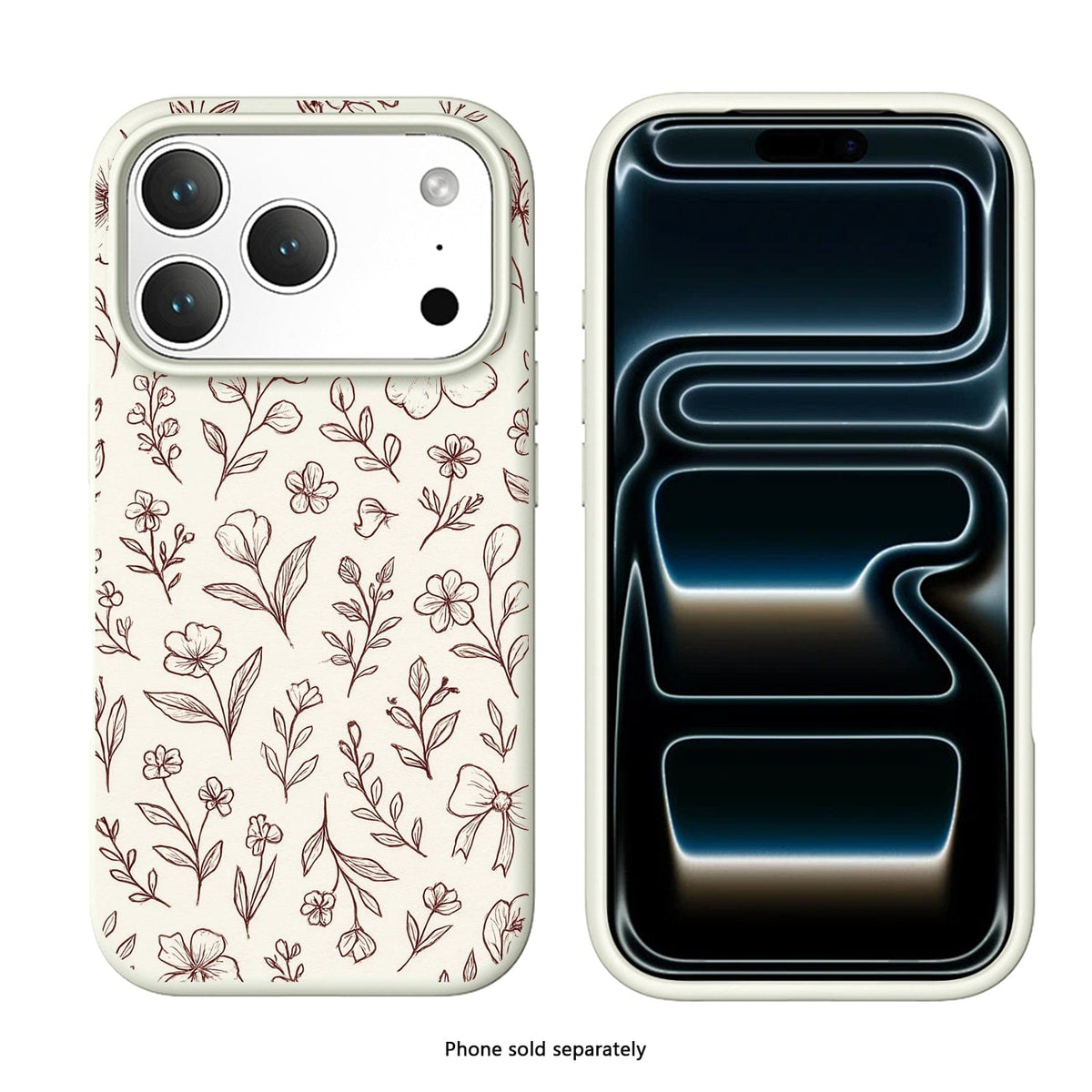 SaharaCase Inspire Silicone Case for iPhone 17 Pro — floral front and rear views on white