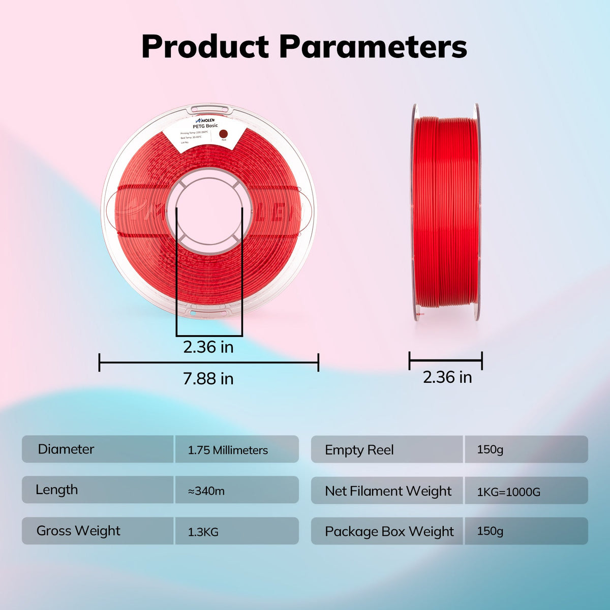 Amolen PETG Basic 1.75mm, 1KG/2.2LB