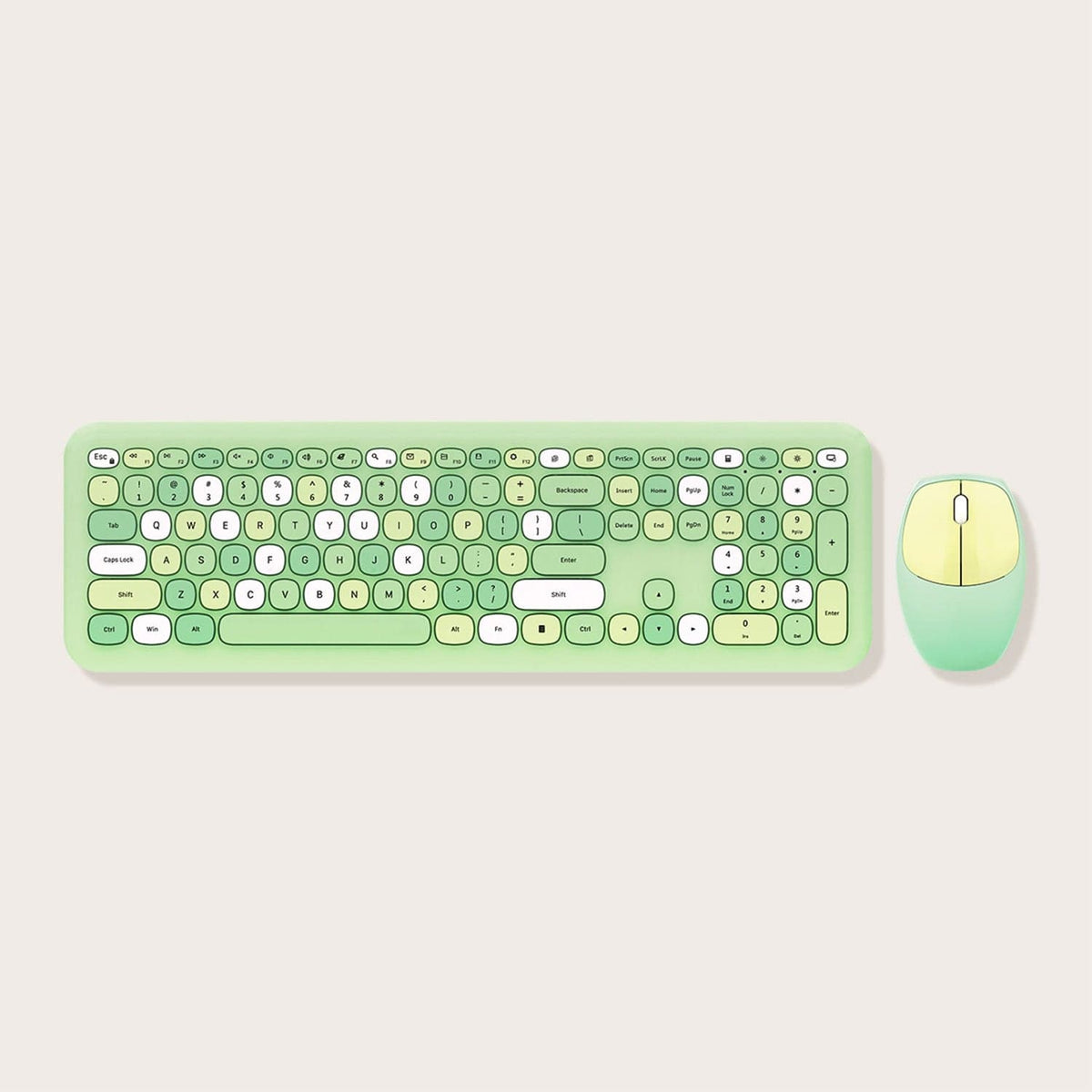 Top view of the KB6 lime green keyboard and mouse