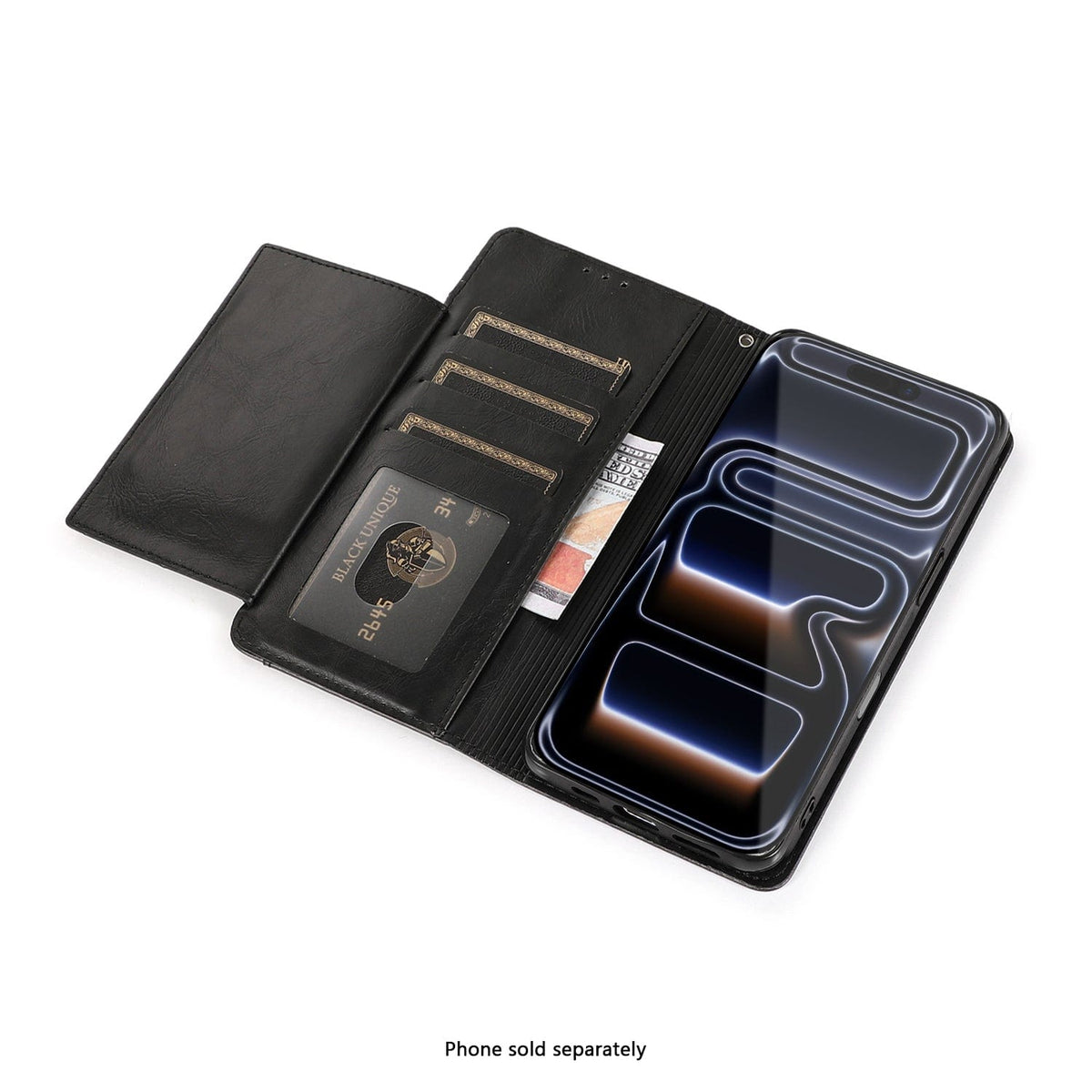 SaharaCase Indy MagSafe-Compatible Leather Folio Wallet Case for iPhone 17 Pro Max — wallet compartments
