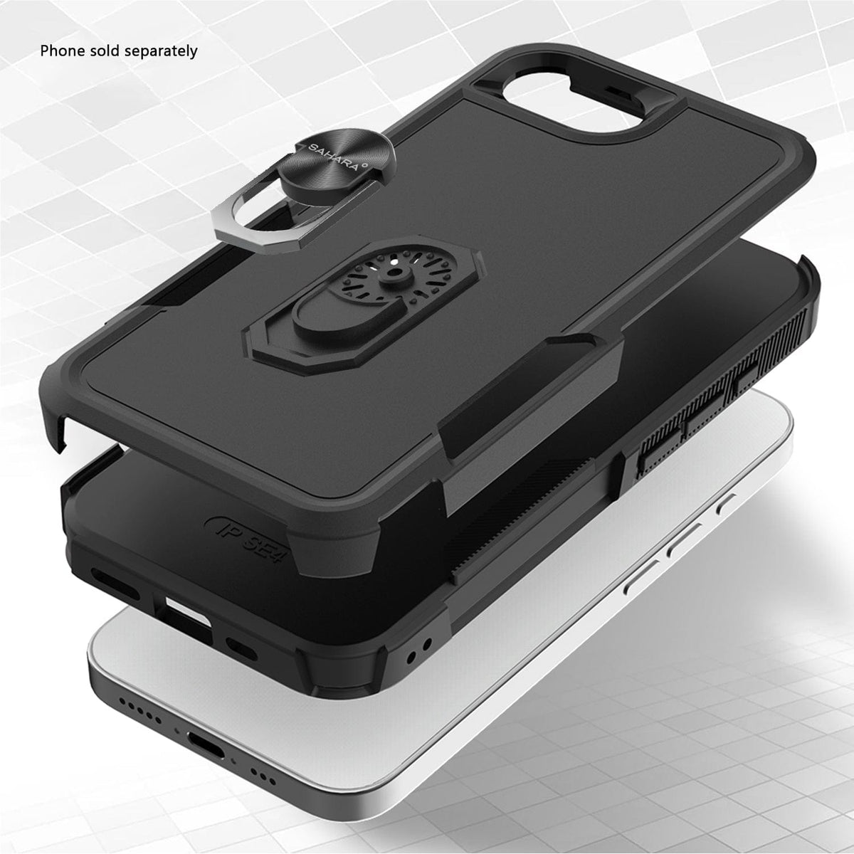 SaharaCase Raider Heavy-Duty Kickstand Case for iPhone 17e & iPhone 16e — case demonstration with phone