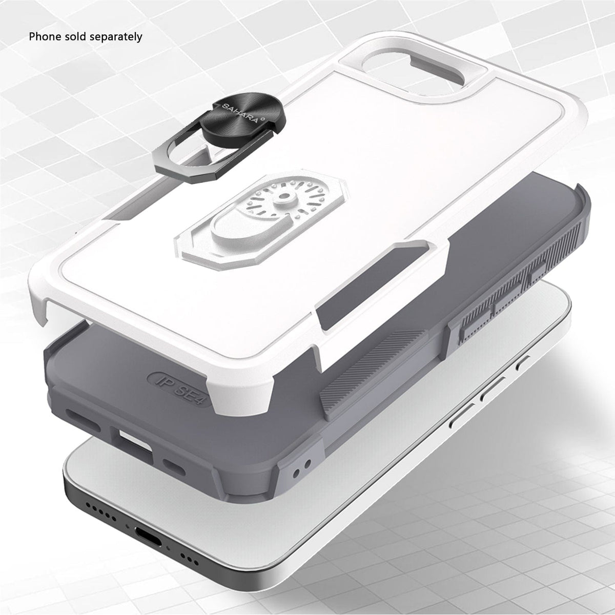 SaharaCase Raider Heavy-Duty Kickstand Case for iPhone 17e & iPhone 16e — case demonstration with phone