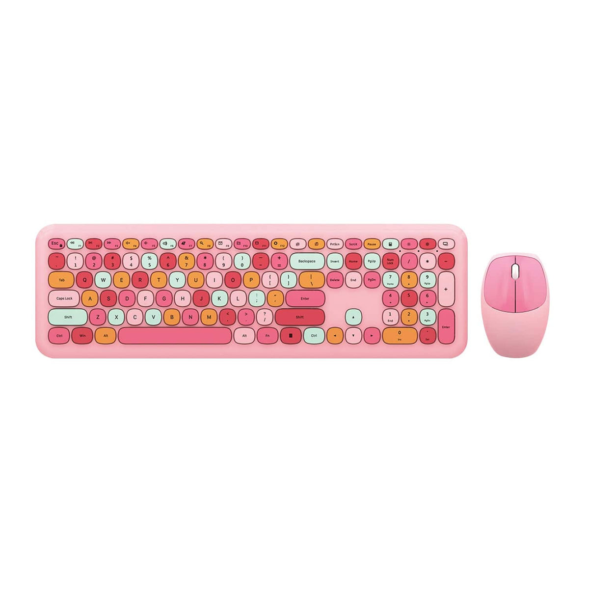 Top view of the KB4 pink keyboard and mouse
