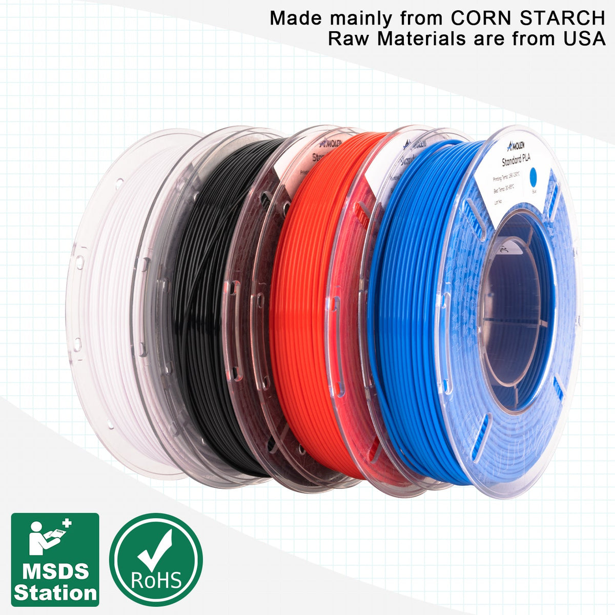Amolen PLA Basic Variety Pack (4 x 250g), 1.75mm