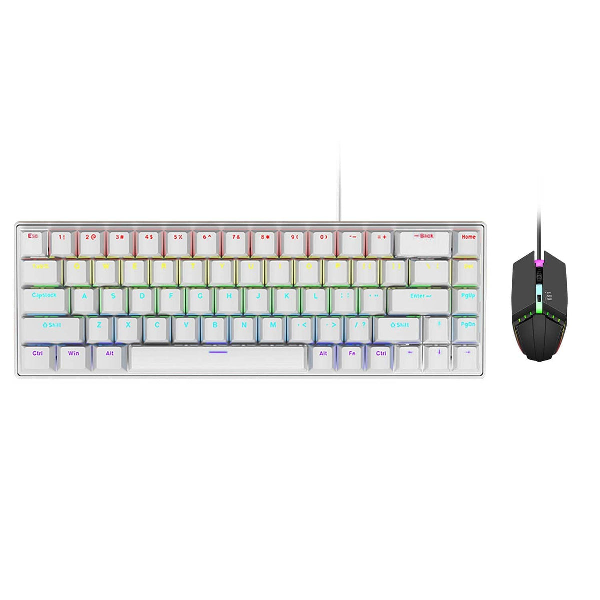 Top view of KB33 white keyboard and black mouse