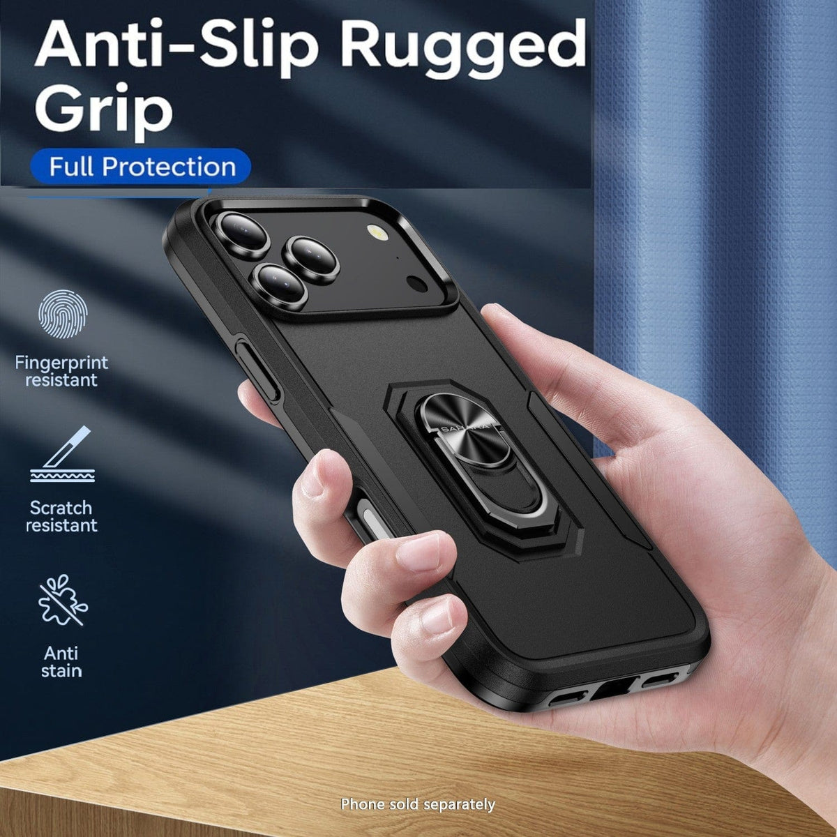 SaharaCase Raider Heavy-Duty Kickstand Case for iPhone 17 Pro Max — hand holding case