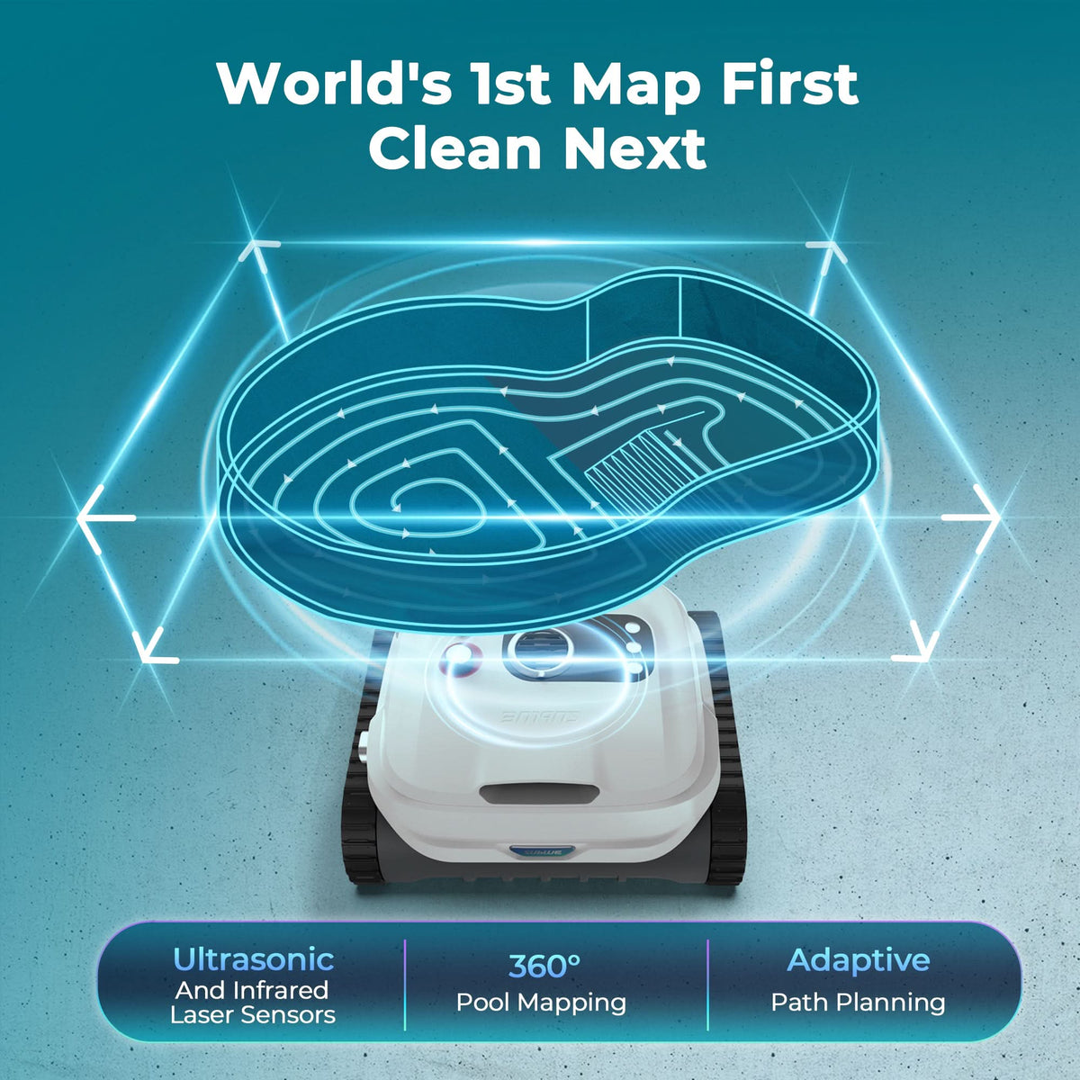 Sublue BN Pro robotic pool cleaner GeoGuru pool mapping illustration