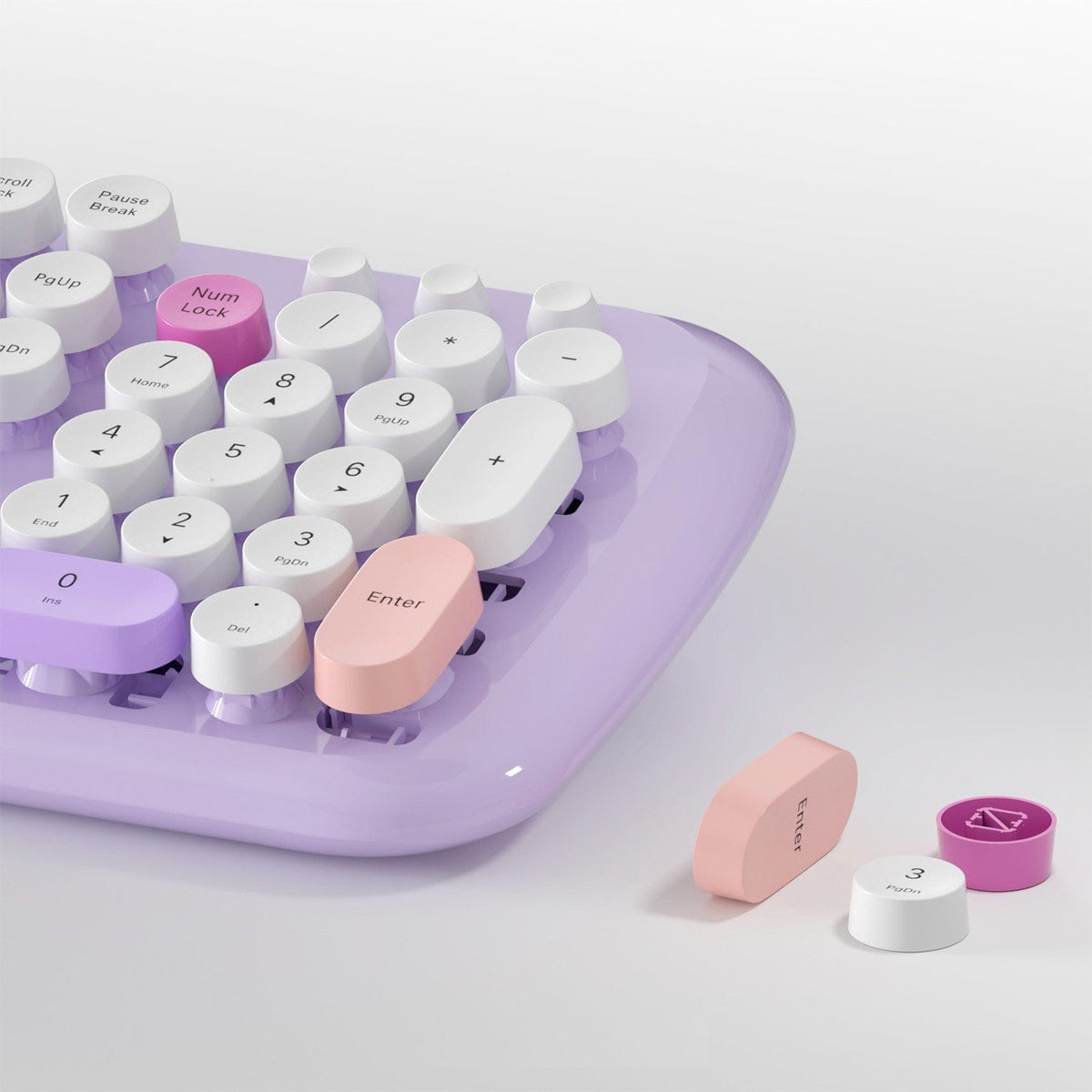 Close-up of purple KB12 rounded keycaps