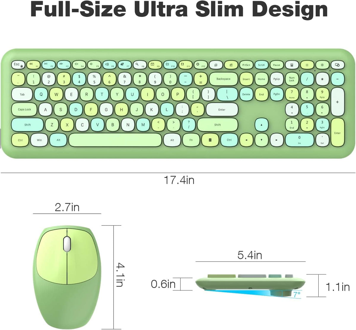 KB6 full-size keyboard and mouse dimensions diagram
