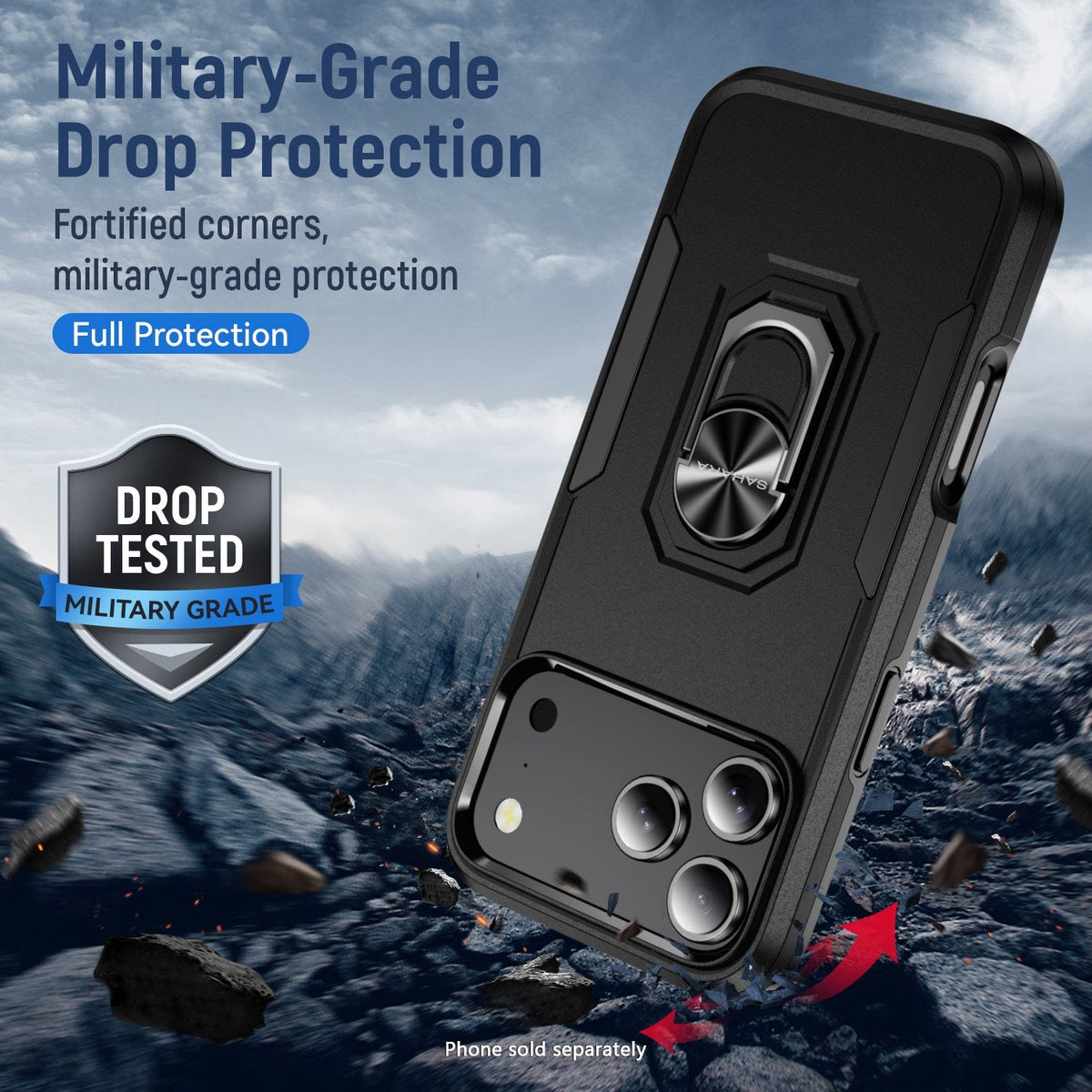 SaharaCase Raider Heavy-Duty Kickstand Case for iPhone 17 Pro — supplier protection illustration