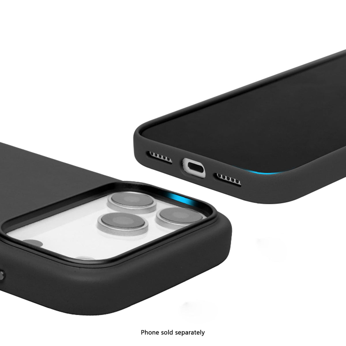 SaharaCase Indy Vegan Leather Case for iPhone 17 Pro — black camera and charging port close-ups