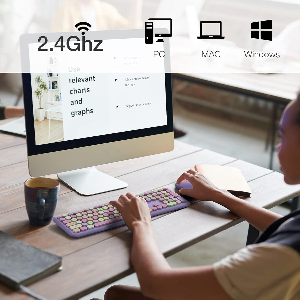 KB5 keyboard and mouse in use with a desktop computer