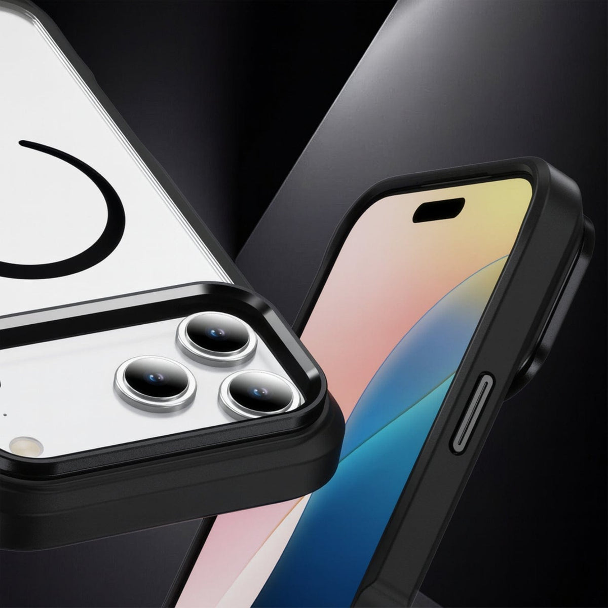 SaharaCase Raider Clear Back Case for iPhone 17 Pro — black screen and camera close-up