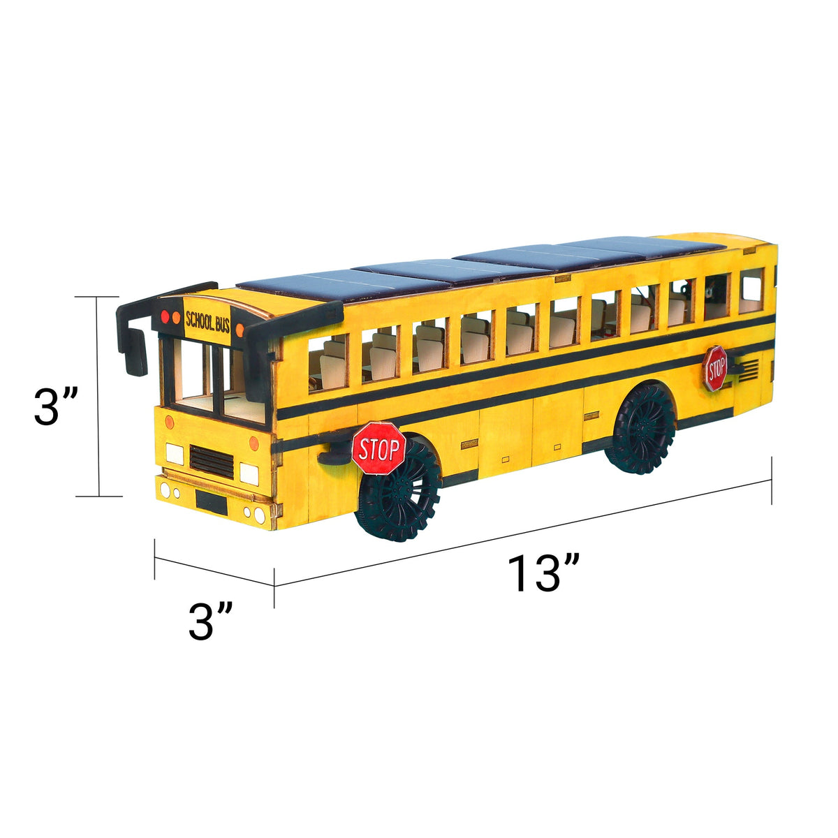 Kitsville Battery & Solar School Bus STEM Kit — dimension diagram