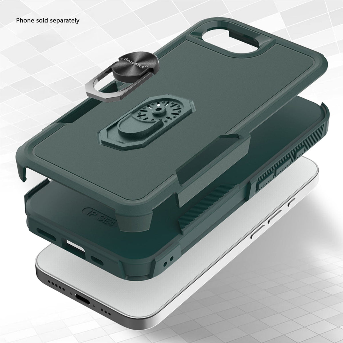 SaharaCase Raider Heavy-Duty Kickstand Case for iPhone 17e & iPhone 16e — case demonstration with phone