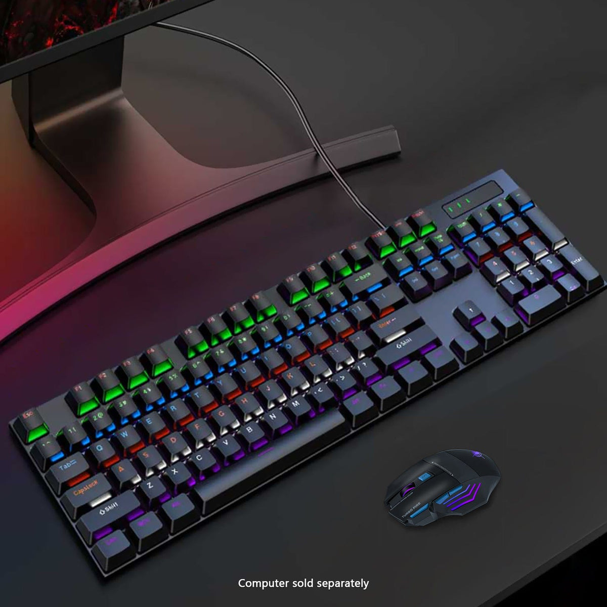 KB36 full-size keyboard and wired mouse on a desk