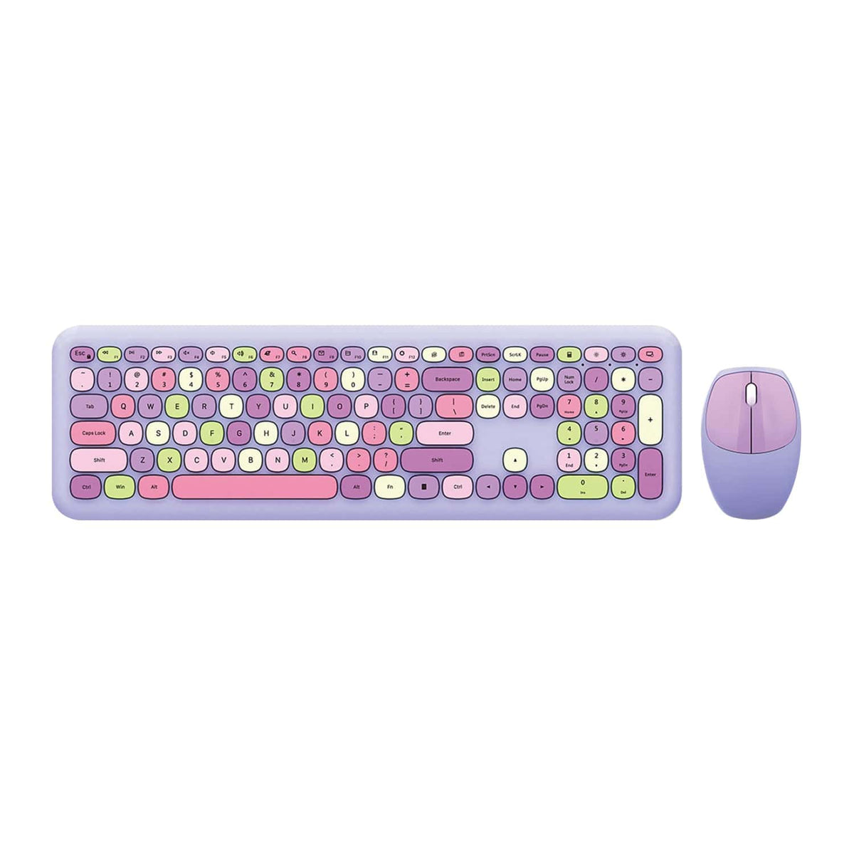 SaharaCase KB5 purple keyboard and matching mouse with pastel key accents