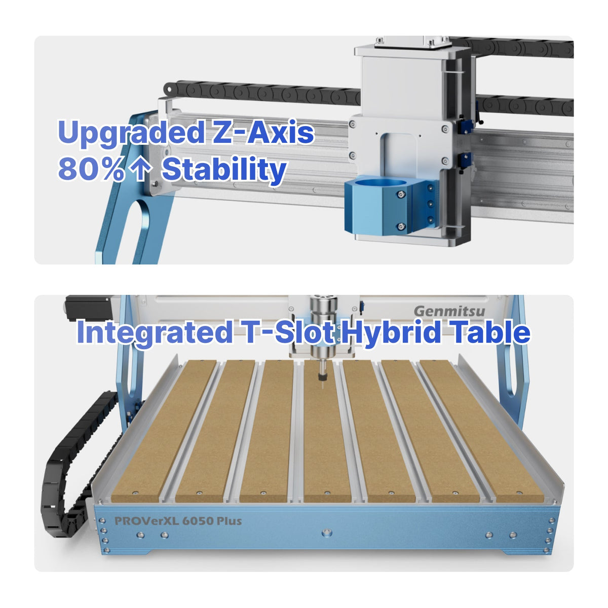 Genmitsu PROVerXL 6050 Plus CNC Router — 300W — Z-axis and T-slot hybrid-table detail