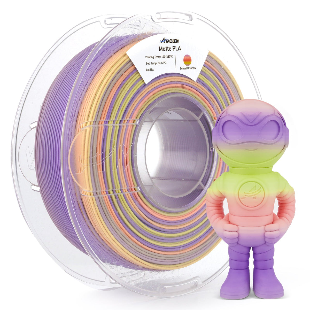 Amolen PLA Matte Rainbow Filament 1.75mm, 1KG/2.2LB