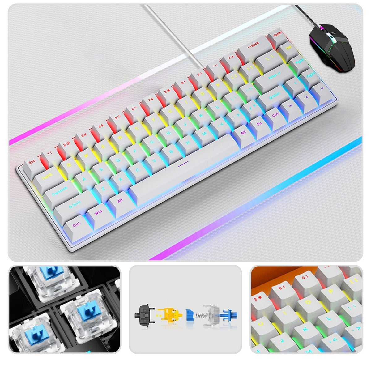 KB33 white keyboard with removable keycap and switch detail