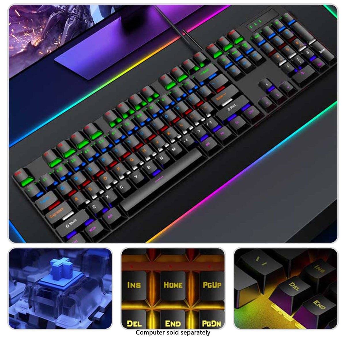 KB36 raised keycaps and mechanical switch detail