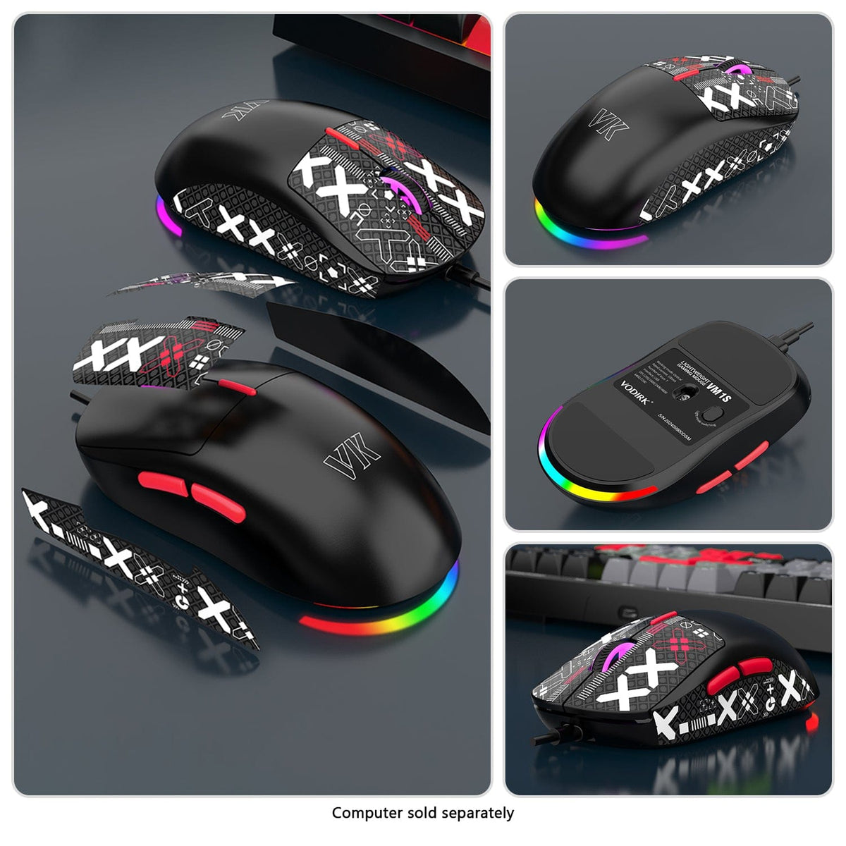 KB30 mouse buttons, underside and illuminated edge details