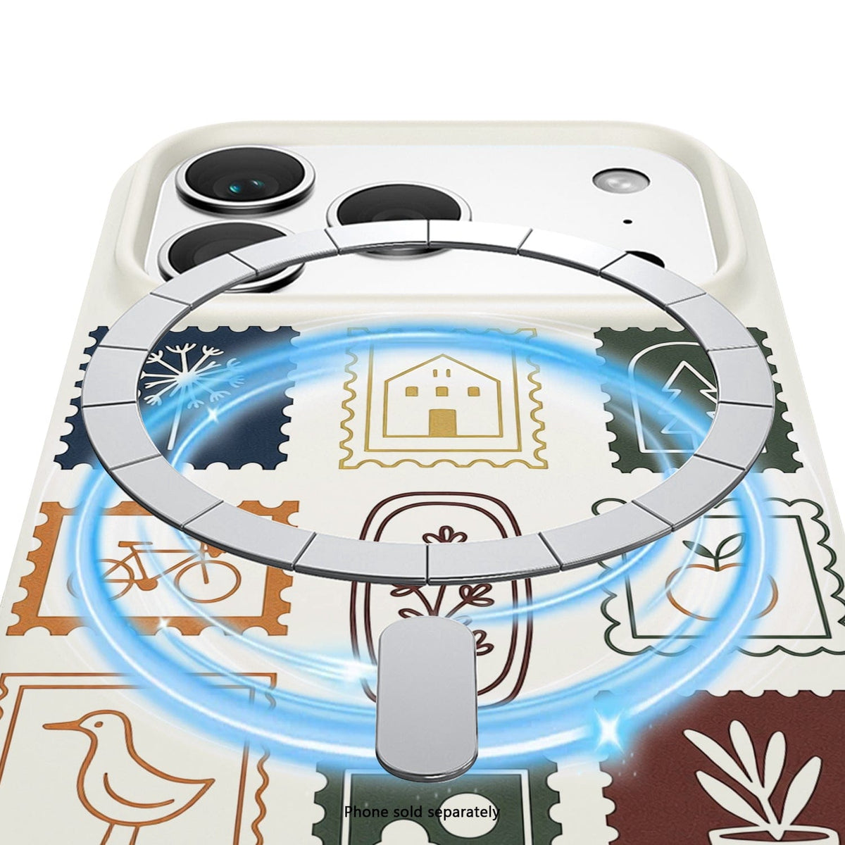 SaharaCase Inspire Silicone Case for iPhone 17 Pro — multicolor stamp patterned magnetic ring illustration