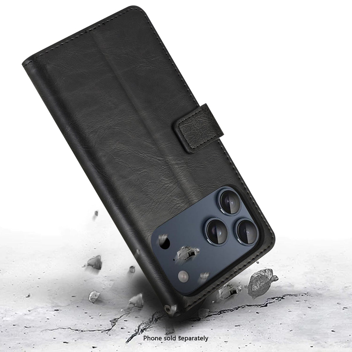 SaharaCase Indy MagSafe-Compatible Leather Folio Wallet Case for iPhone 17 Pro Max — case corner illustration