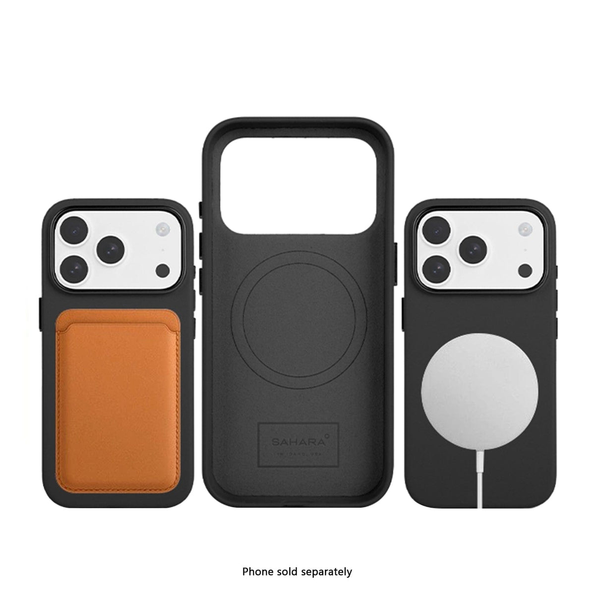 SaharaCase Indy Vegan Leather Case for iPhone 17 Pro — black MagSafe accessory examples