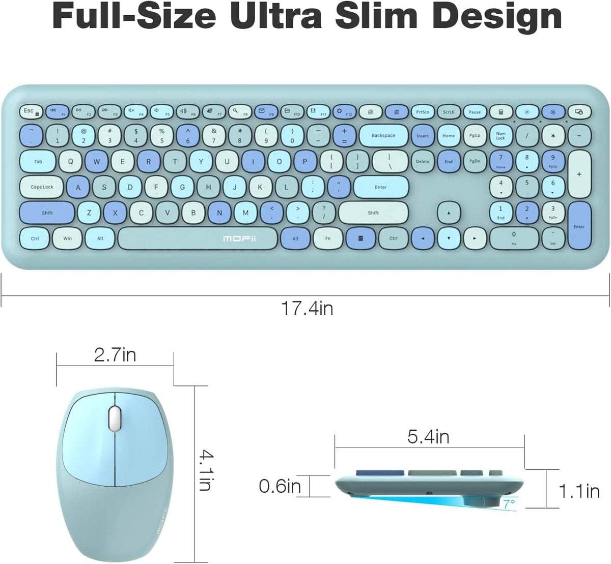 KB3 full-size keyboard and mouse dimensions diagram
