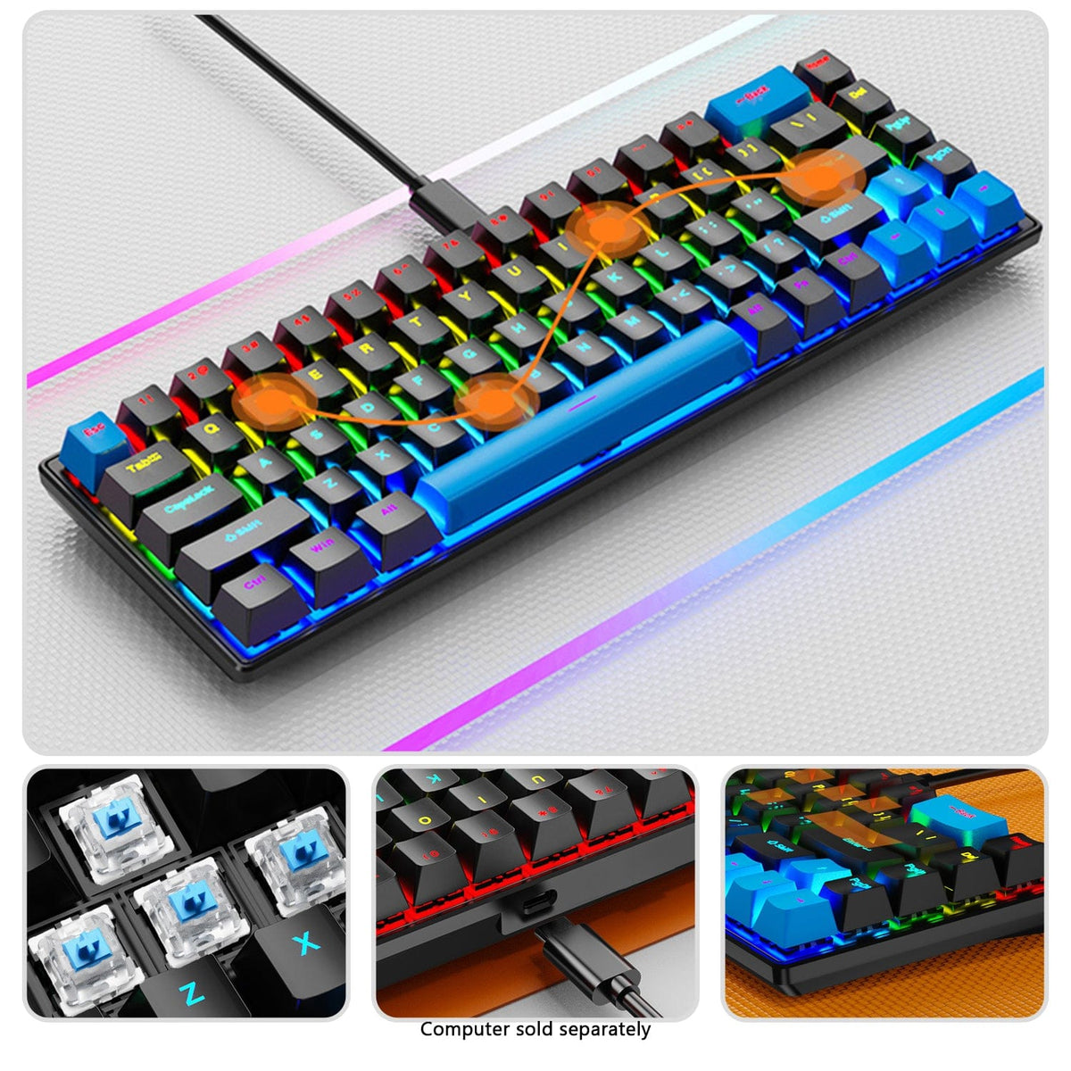 KB32 switch, keycap and keyboard-frame detail collage