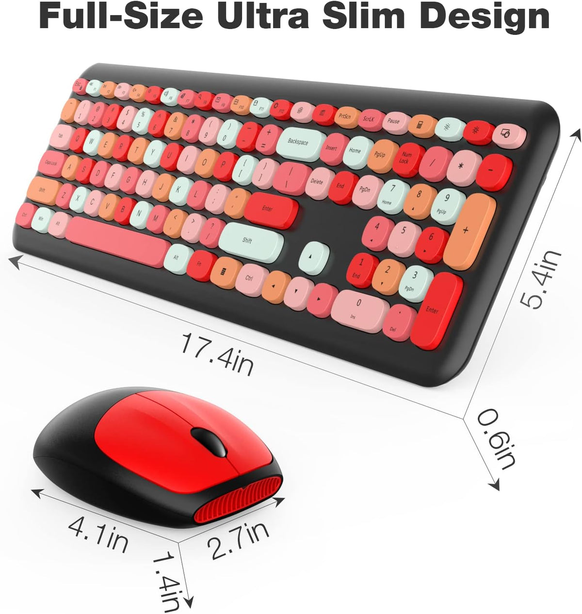 KB2 full-size keyboard and mouse dimensions diagram