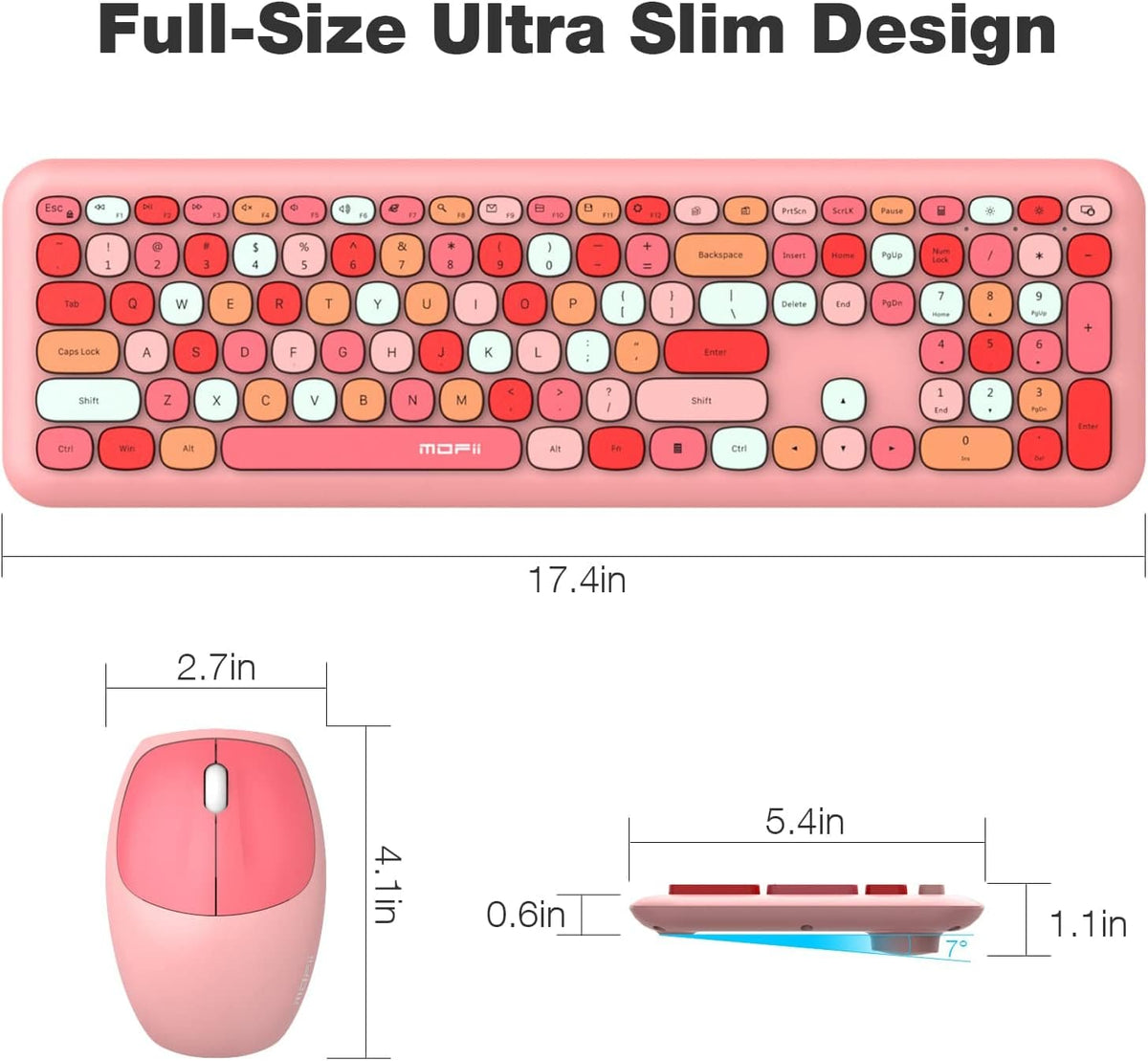 KB4 full-size keyboard and mouse dimensions diagram