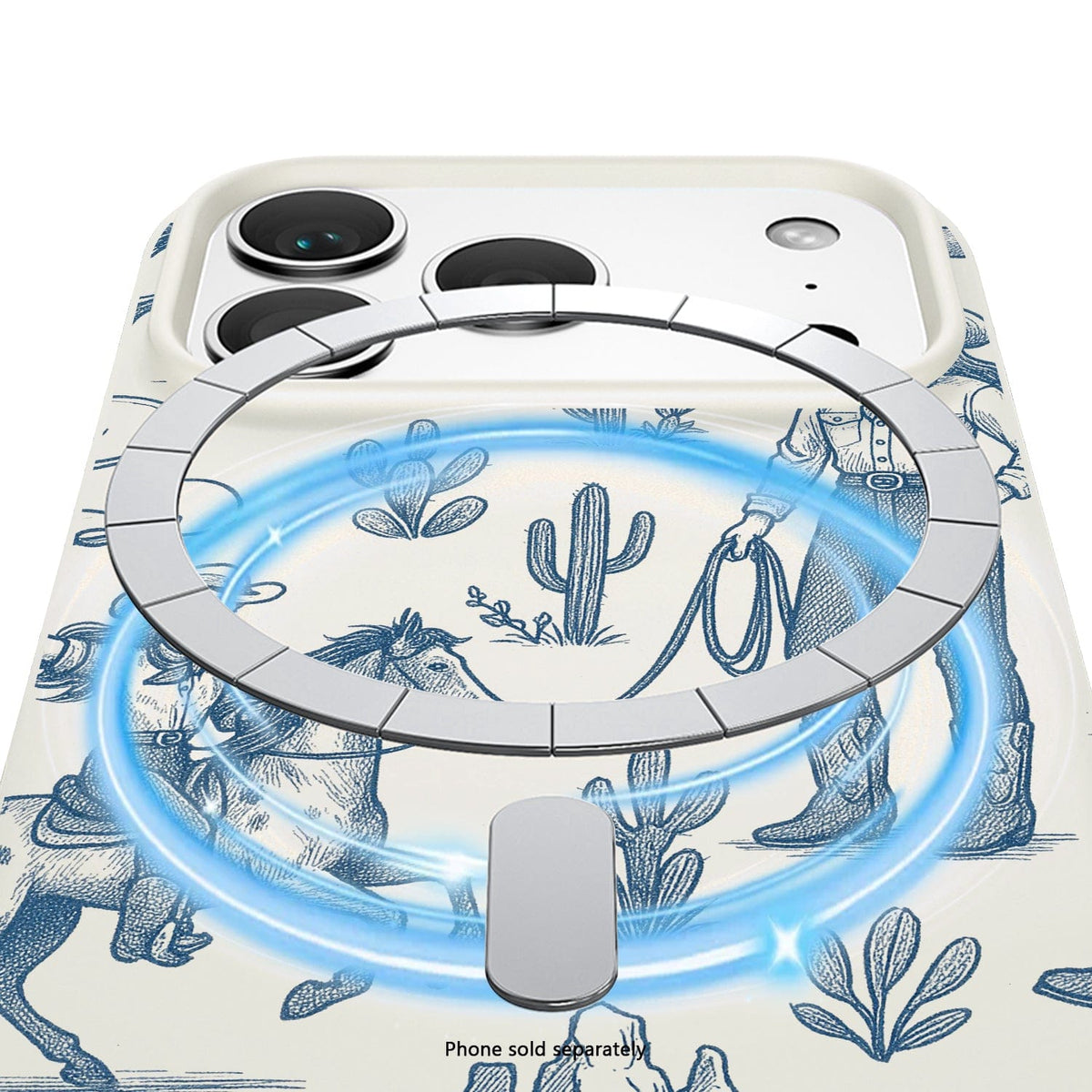 SaharaCase Inspire Silicone Case for iPhone 17 Pro — blue desert patterned magnetic ring illustration