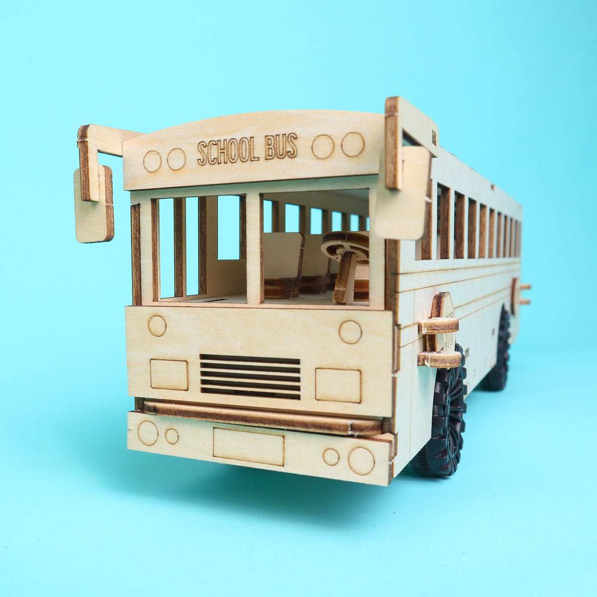 Kitsville Battery & Solar School Bus STEM Kit — unpainted front view