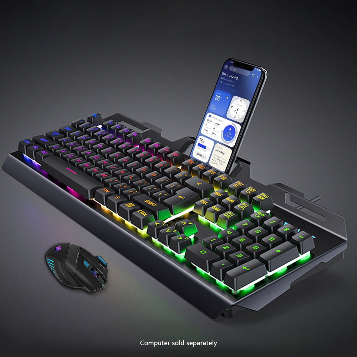 KB37 full-size keyboard and mouse on a dark background