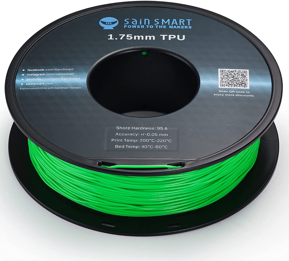 SainSmart neon green TPU spool viewed from above