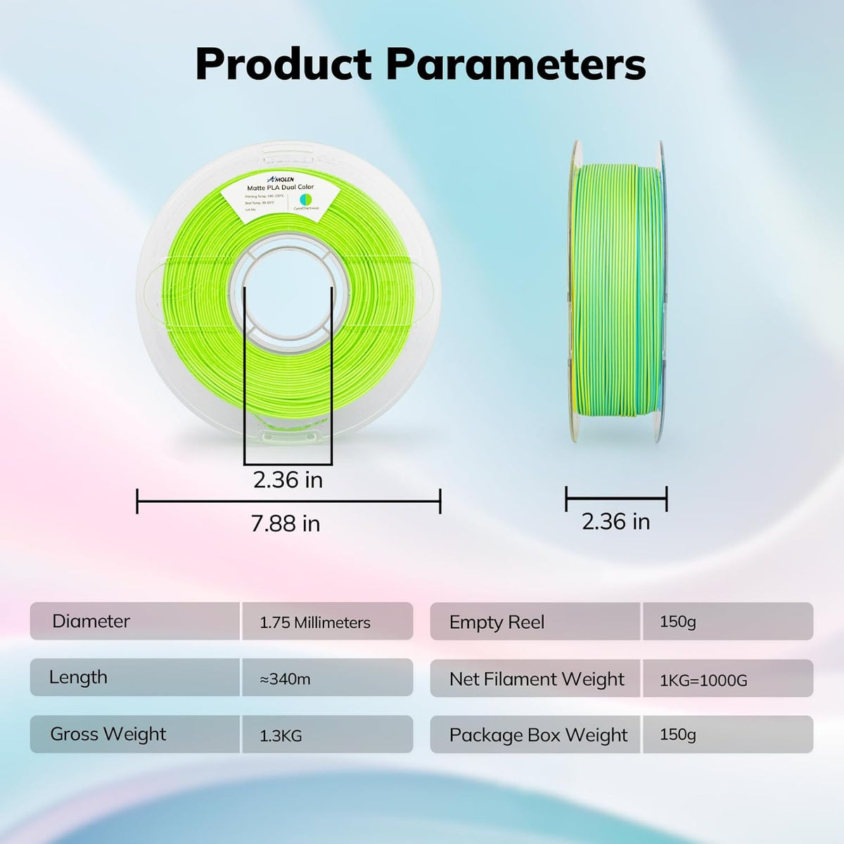 Amolen PLA Matte Dual Filament 1.75mm, 1KG/2.2LB